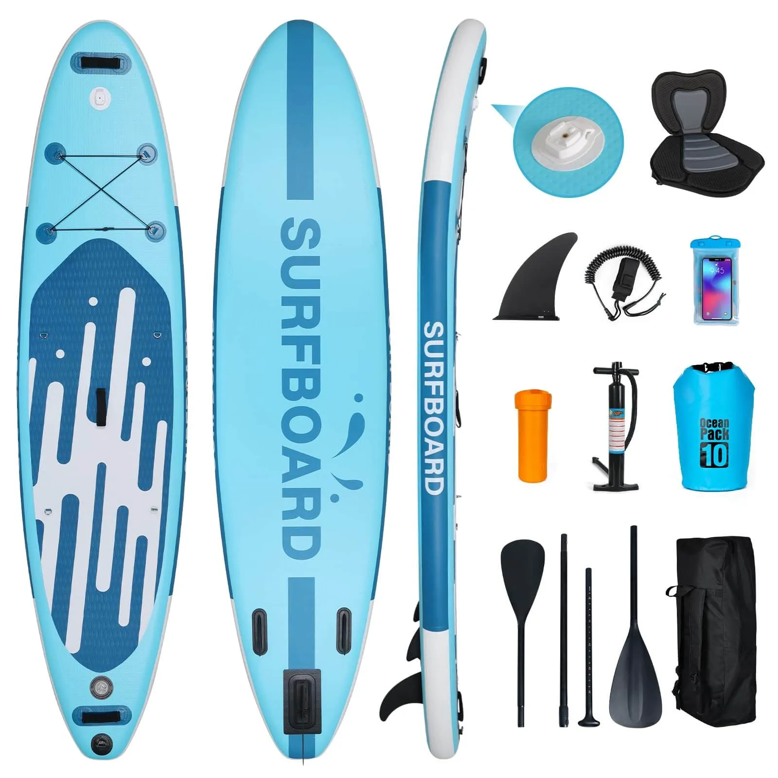 11 Ft Inflatable Stand Up Paddle Board with Kayak Seat Backpack,Blue