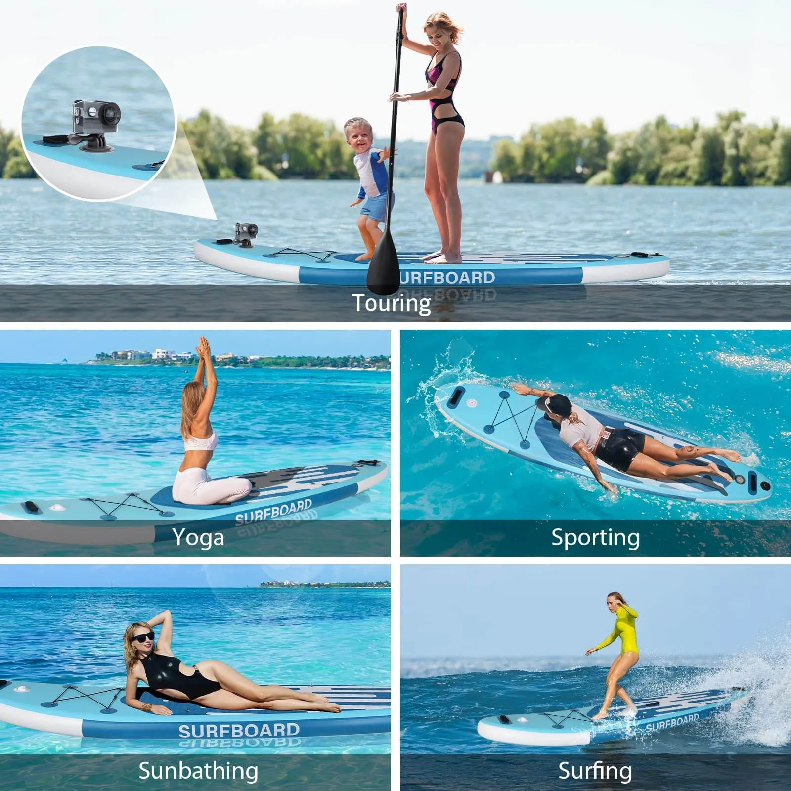 11 Ft Inflatable Stand Up Paddle Board with Kayak Seat Backpack,Blue