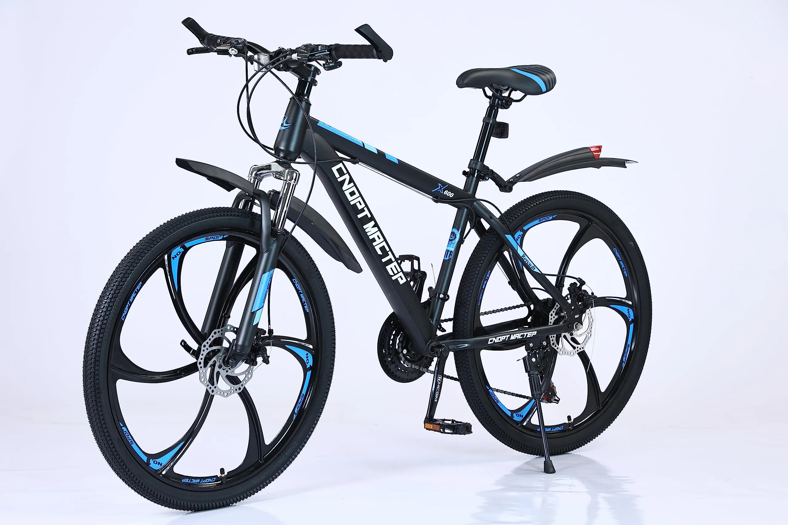 CNOPT MACTEP Mountain Bike, 26 Inch Mountain Bike Unisex 21 Speed Full Suspension Bike With Dual Disc Brake,Alloy OPC Wheels,Mudguards for Adults Bikes, Black blue