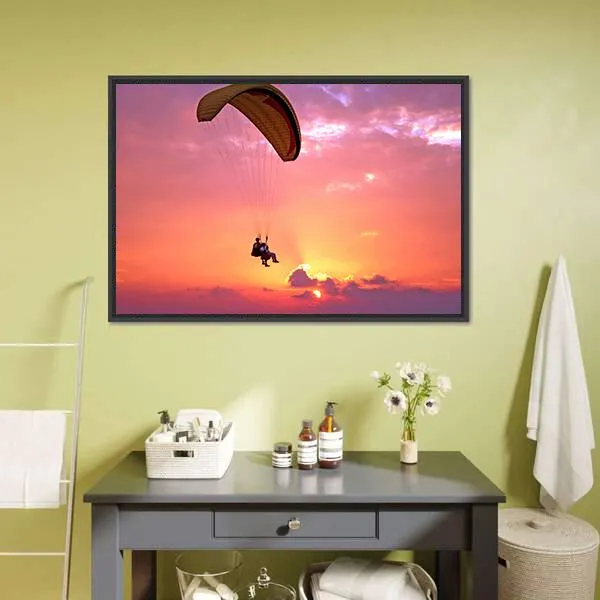 Paragliding At Sunset Canvas Wall Art