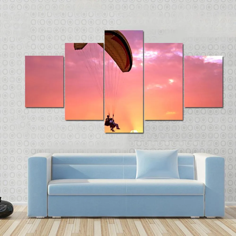 Paragliding At Sunset Canvas Wall Art