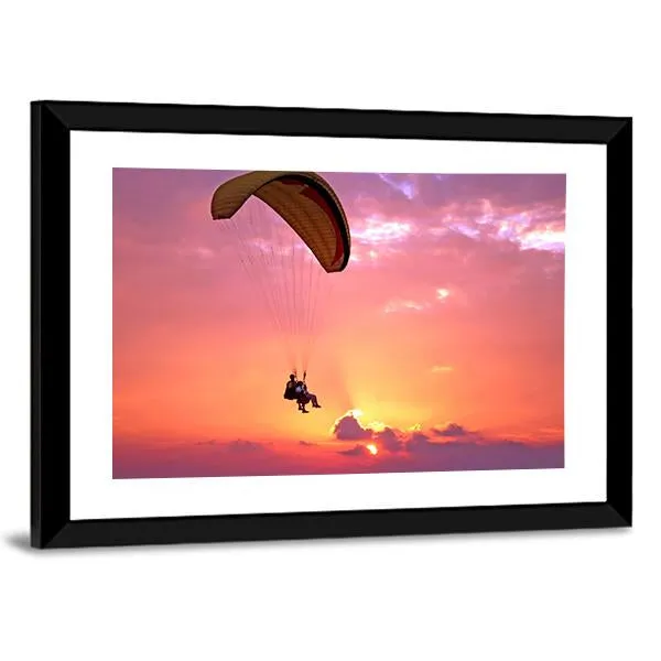 Paragliding At Sunset Canvas Wall Art