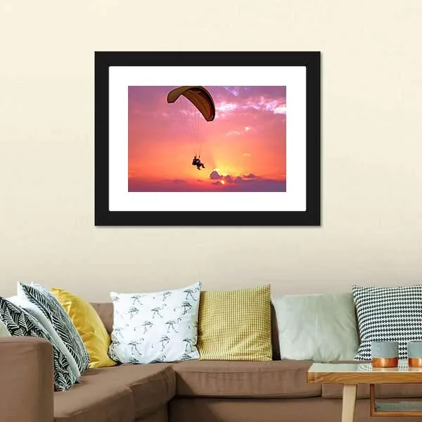 Paragliding At Sunset Canvas Wall Art