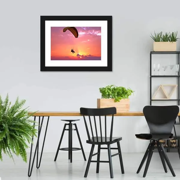 Paragliding At Sunset Canvas Wall Art