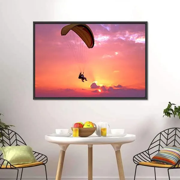 Paragliding At Sunset Canvas Wall Art