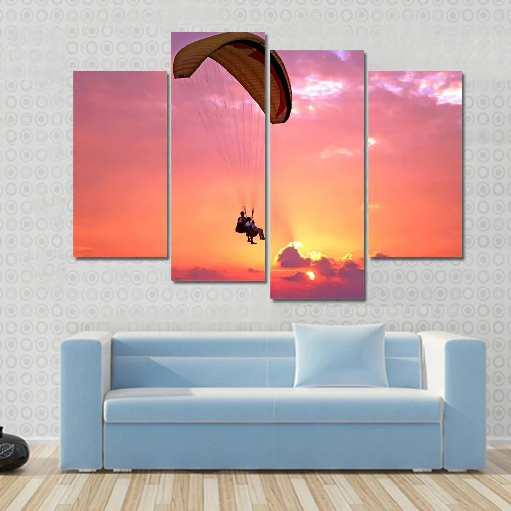 Paragliding At Sunset Canvas Wall Art