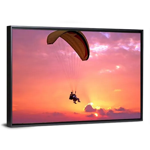 Paragliding At Sunset Canvas Wall Art