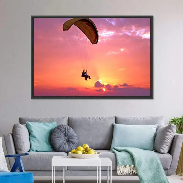 Paragliding At Sunset Canvas Wall Art
