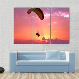 Paragliding At Sunset Canvas Wall Art
