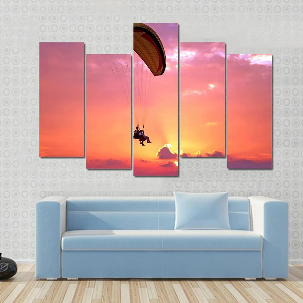 Paragliding At Sunset Canvas Wall Art