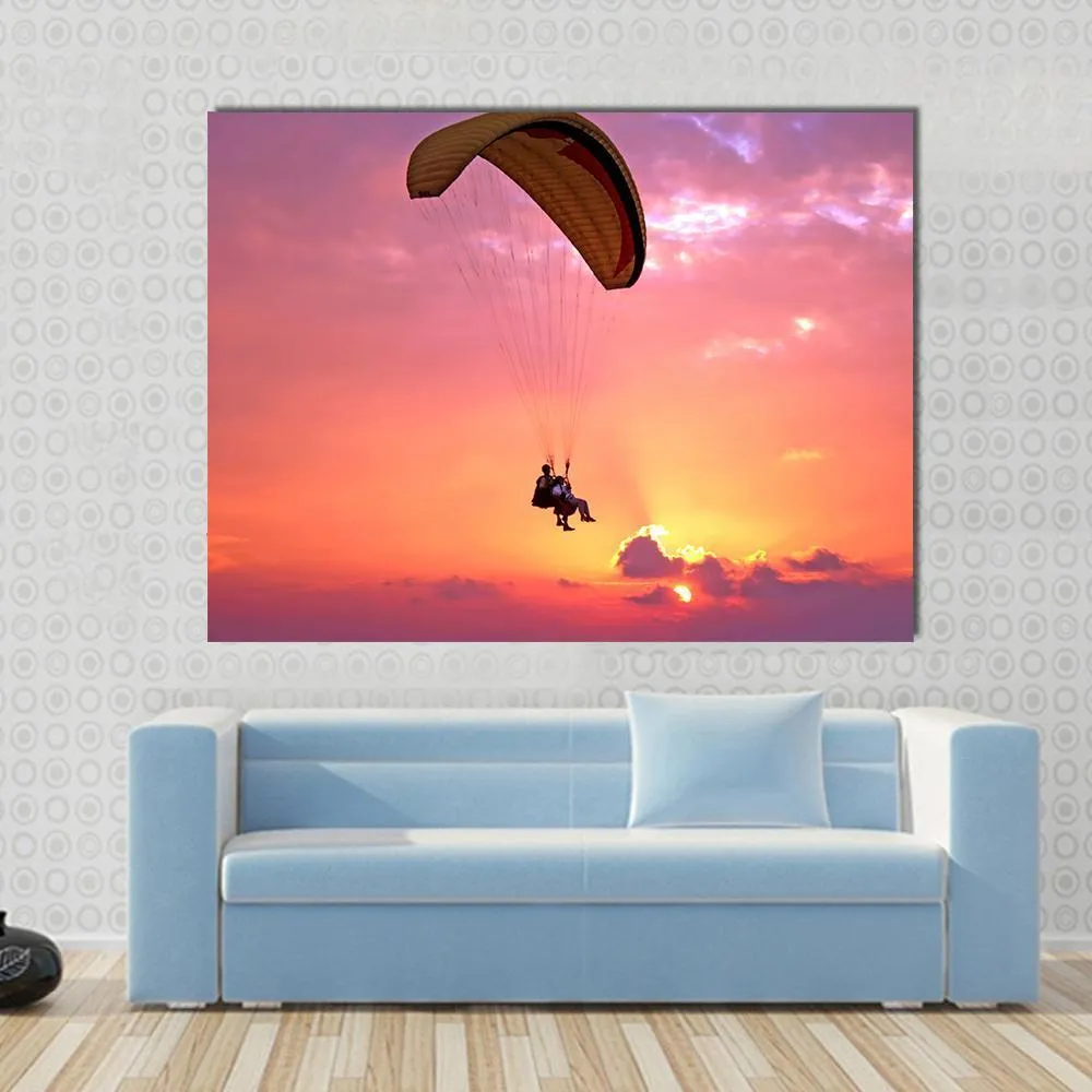 Paragliding At Sunset Canvas Wall Art