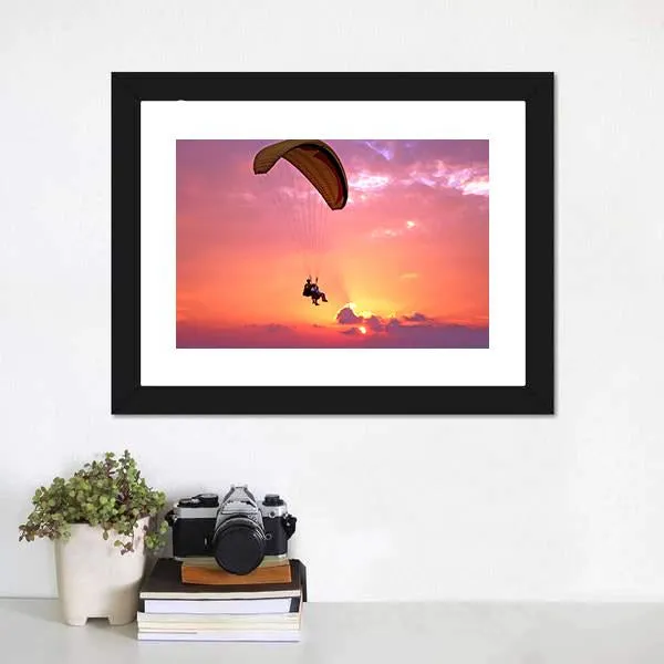 Paragliding At Sunset Canvas Wall Art