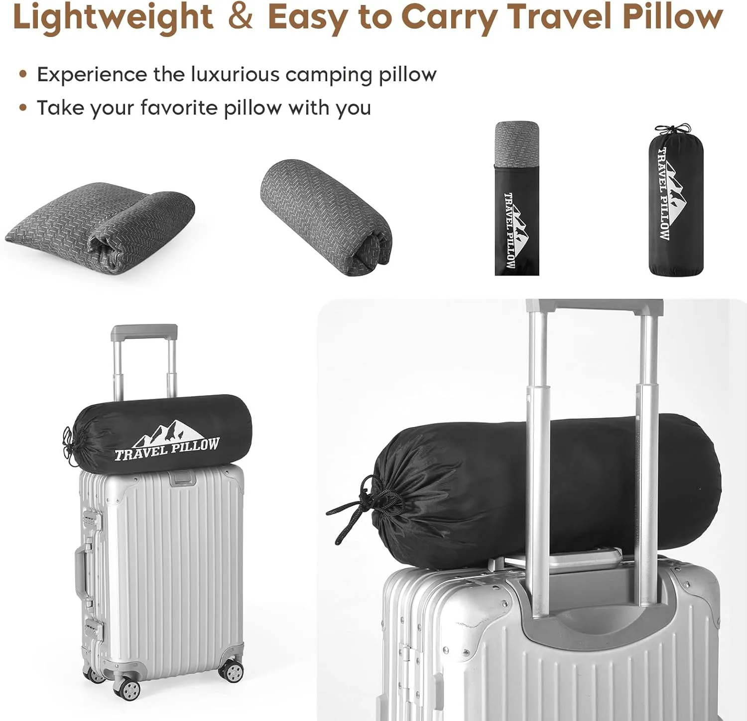 Small Shredded Memory Foam Pillow, Camping Pillow Travel Pillow - Compressible Medium Firm, Breathable Cover, Ideal Backpacking Hiking, Airplane and Car